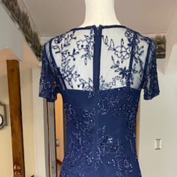 Adrianna Papell navy evening gown formal mother of bride Dress embroider beaded - Picture 3 of 11